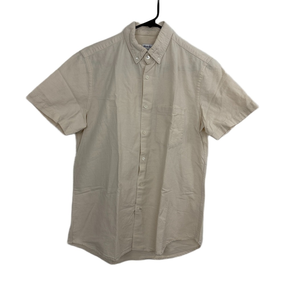 Steven Alan Shirt Mens Small Cream Button Down Short Sleeve Cotton Made in USA